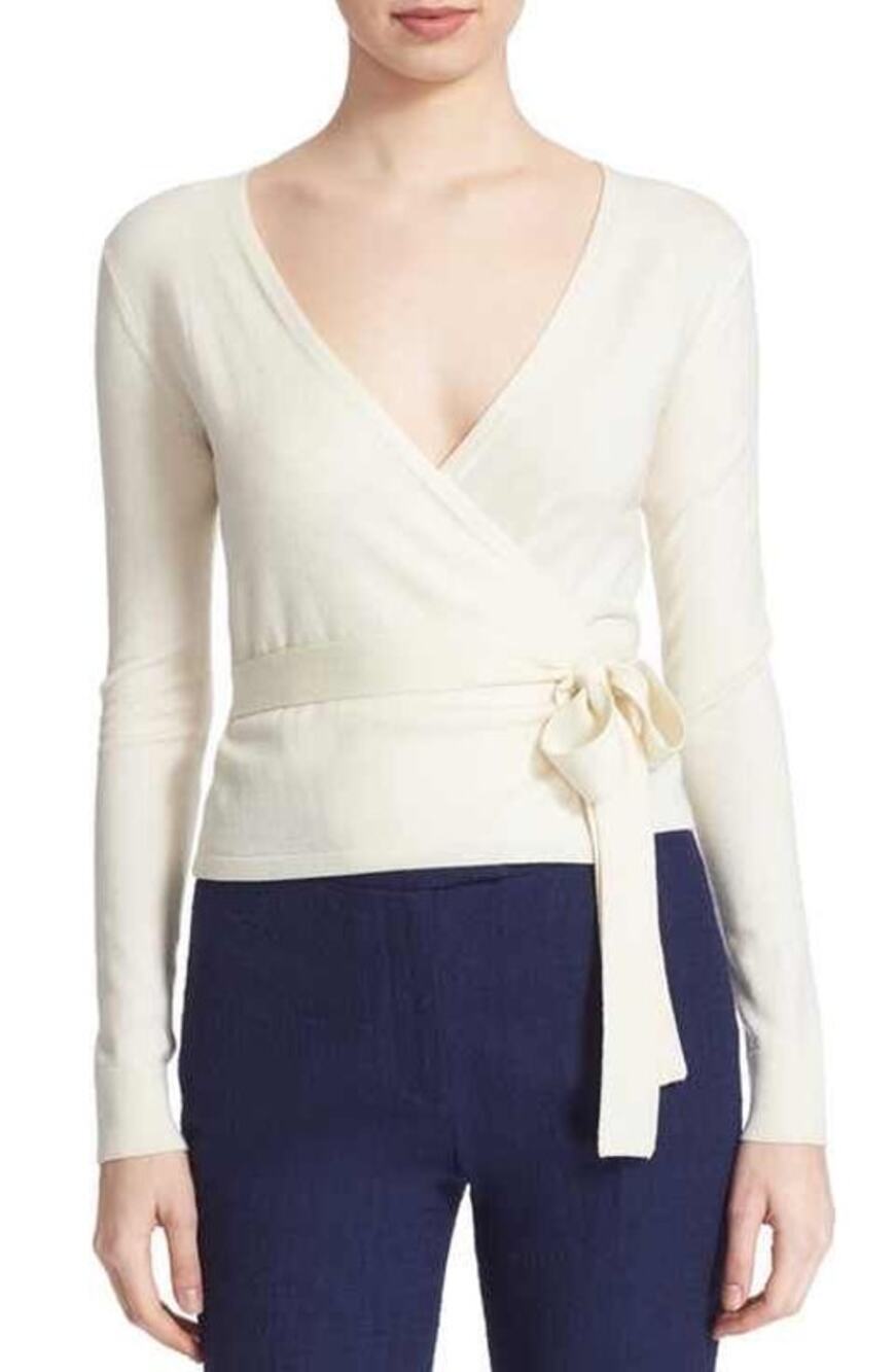 Diane von Furstenberg Ballerina Silk Cashmere Wrap Top Sweater Ivory Size S